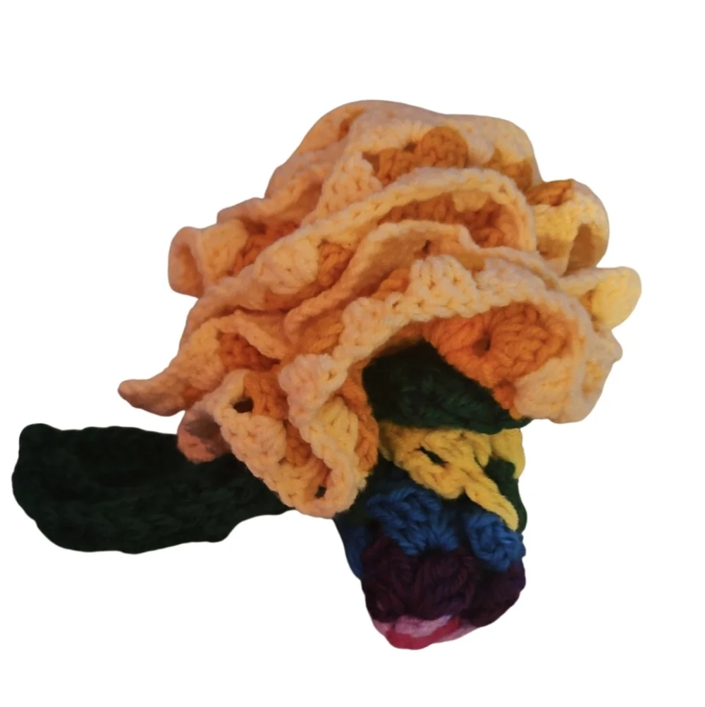 Hand Crafted Yellow Rose Granny Square Alpaca Yarn Decor